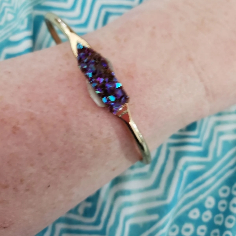 NWT 2 Artisan Bracelets, Handmade, Purple Druzy, Pink Crystal, Lovely and Unique - Picture 3 of 10
